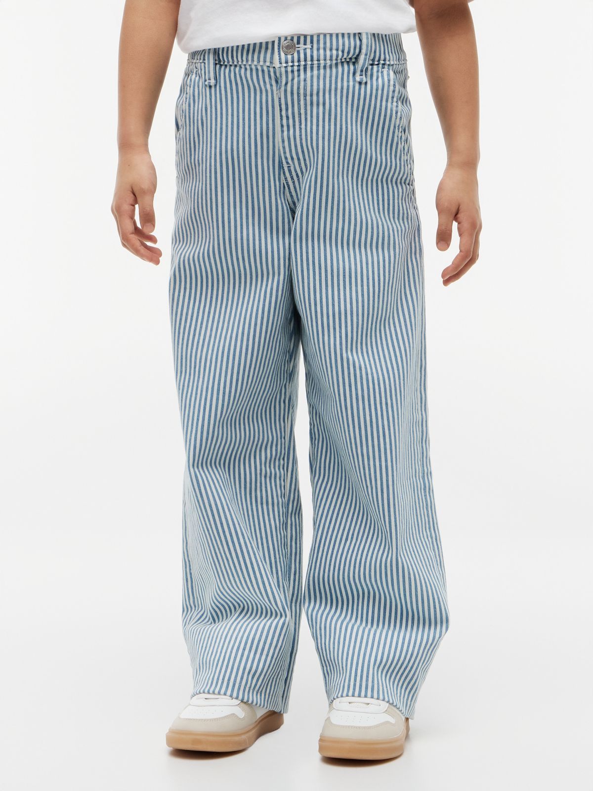 Kids' Striped Pull-On Wide Leg Jean — Ecru / Blue Stripe