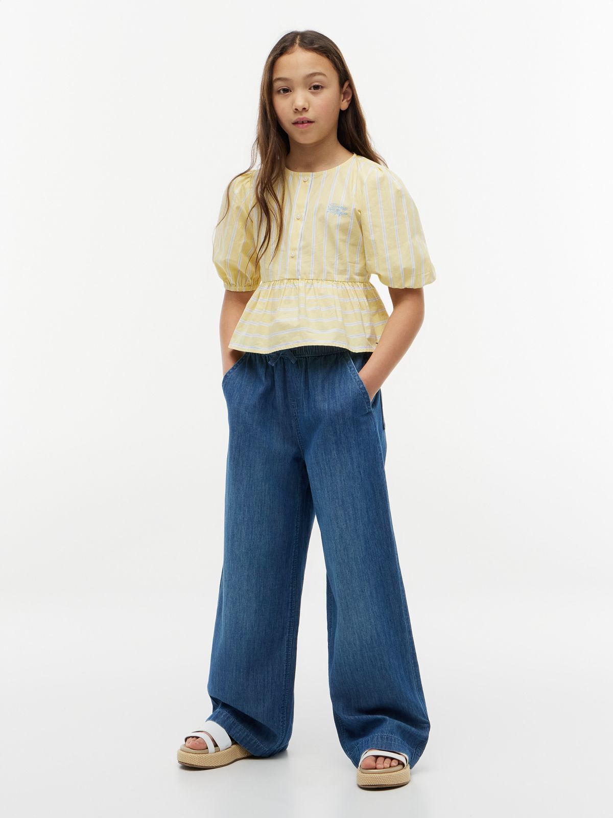 Kids' Chambray Wide Leg Pull-On Pant — Medium Wash