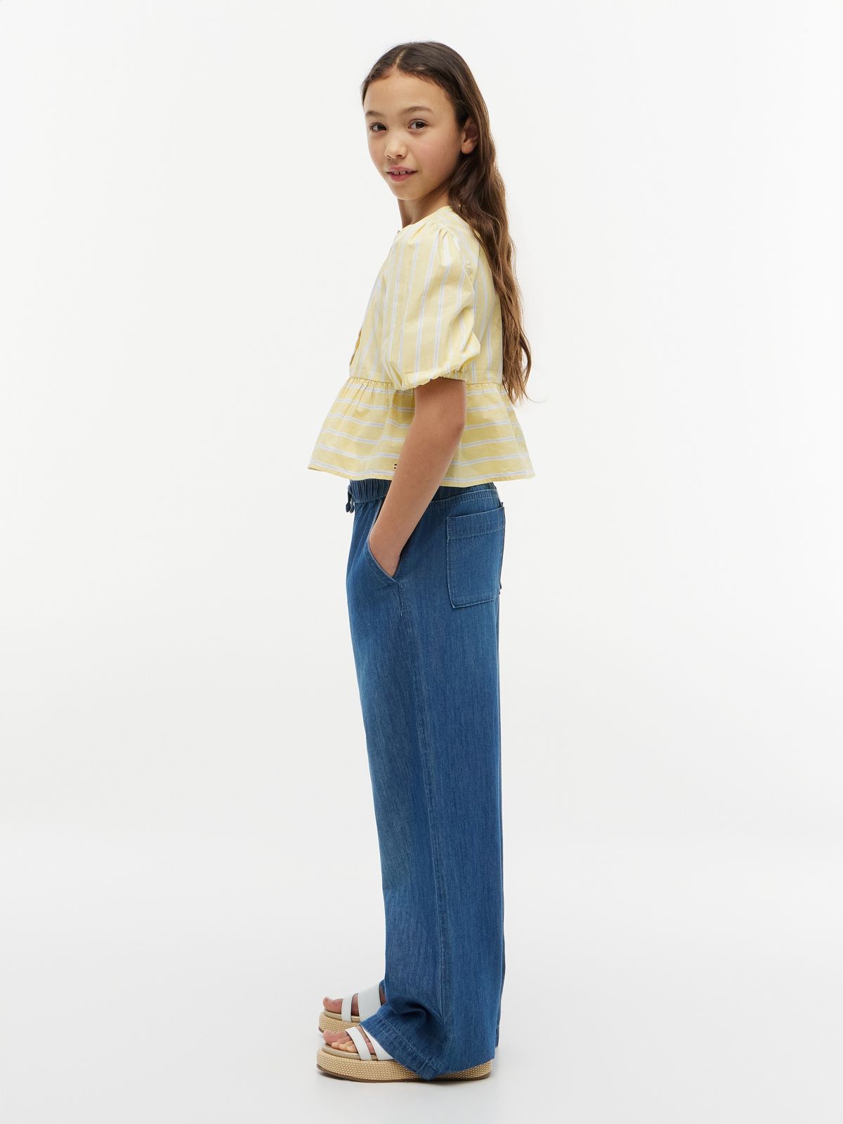 Kids' Chambray Wide Leg Pull-On Pant — Medium Wash