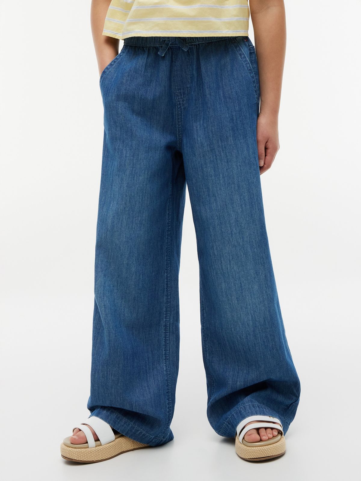 Kids' Chambray Wide Leg Pull-On Pant — Medium Wash