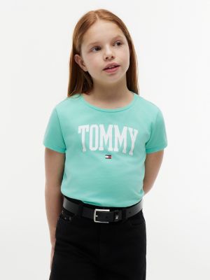 Kids' Tommy Logo T-Shirt, Light Jade Green