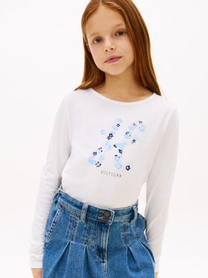Kids' Floral Monogram T-Shirt, Optic White