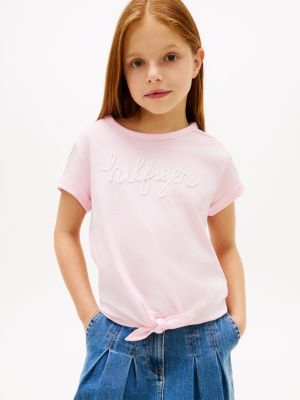 Kids' Hilfiger Logo Tie-Front T-Shirt, Ballerina