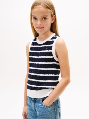Kids' Stripe Cable Knit Vest, Navy