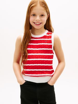 Kids' Stripe Cable Knit Vest, Deep crimson