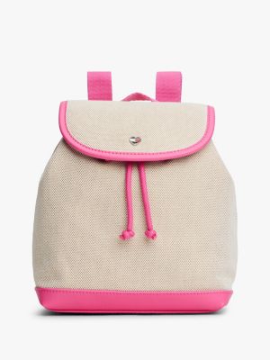 Kids' Canvas Flap Backpack, Natural/Radiant Pink