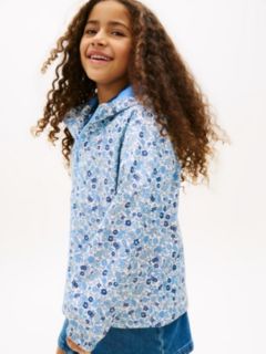 Kids' Floral Print Hooded Rain Jacket — Vessel Blue 2
