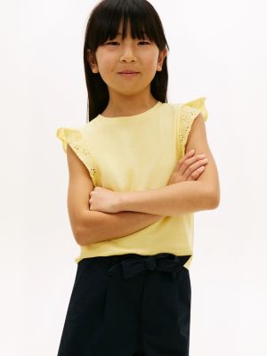 Kids' Embroidered Eyelet Flutter T-Shirt, Citronella