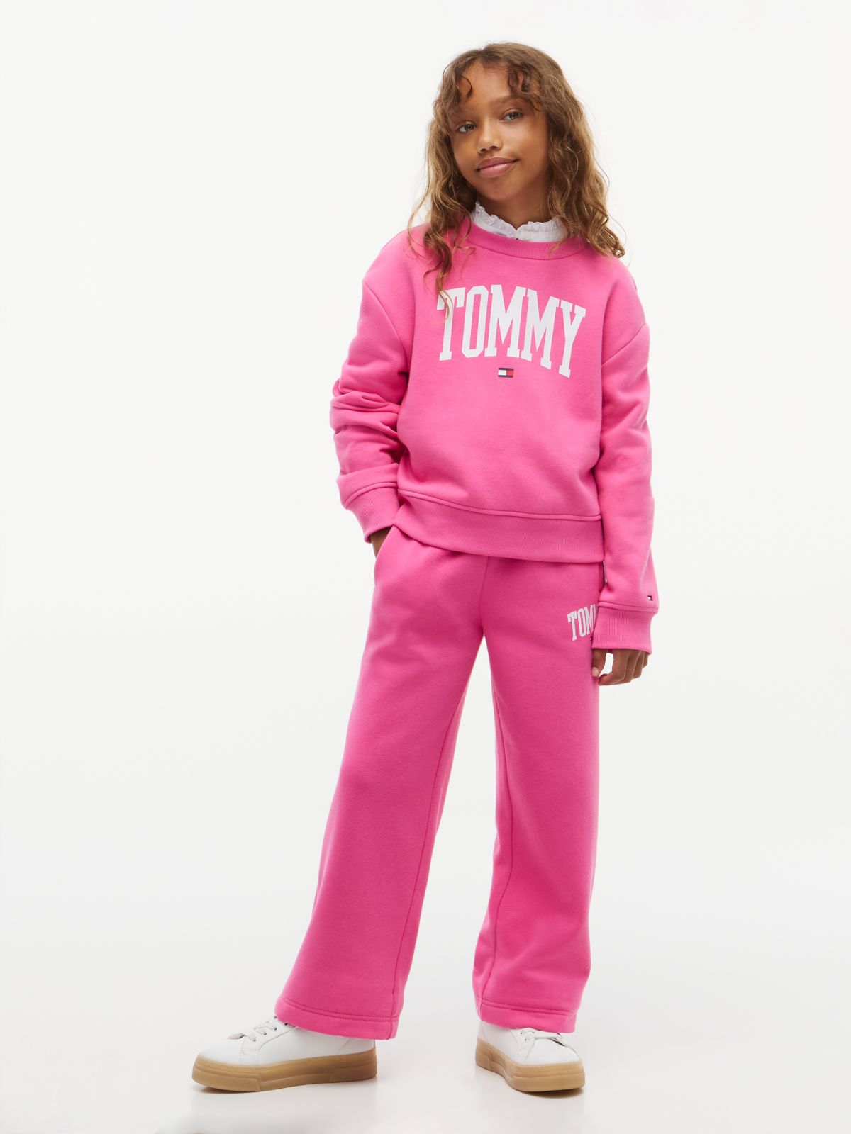 Kids' Collegiate Logo Wide Leg Sweatpant — Radiant Pink