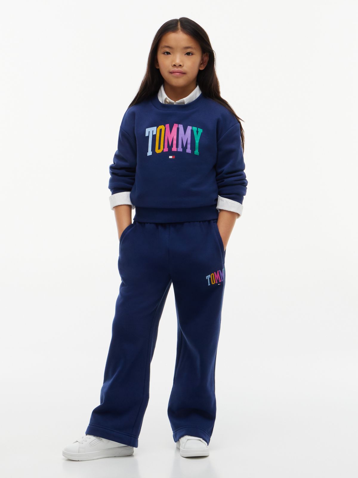 Kids' Collegiate Logo Wide Leg Sweatpant — Preppy Navy