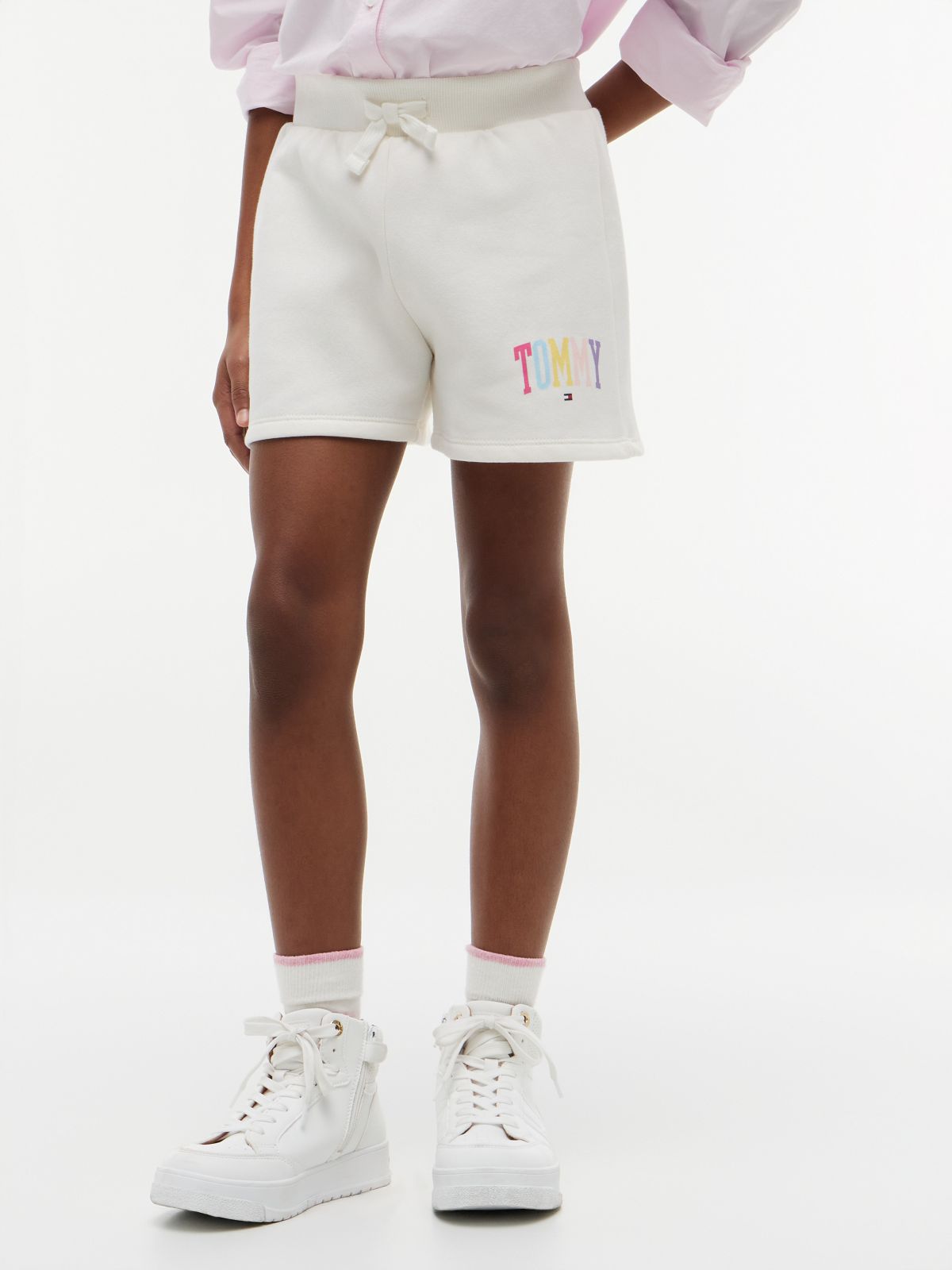 Kids' Tommy Logo Sweatshort — Ivory Silk