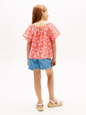 Детские топы Tommy Hilfiger Kids' Tropical Print Puff-Sleeve Top — фото 4