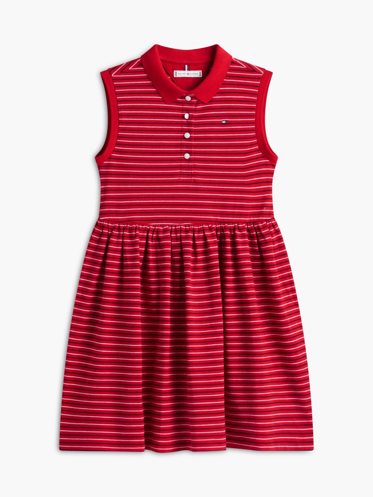 Kids' Striped Sleeveless Polo Dress — Primary Red