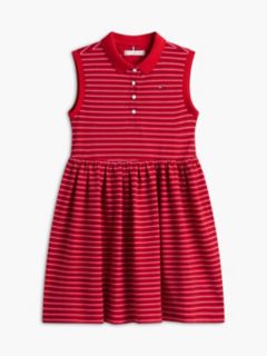 Kids' Striped Sleeveless Polo Dress — Primary Red 5