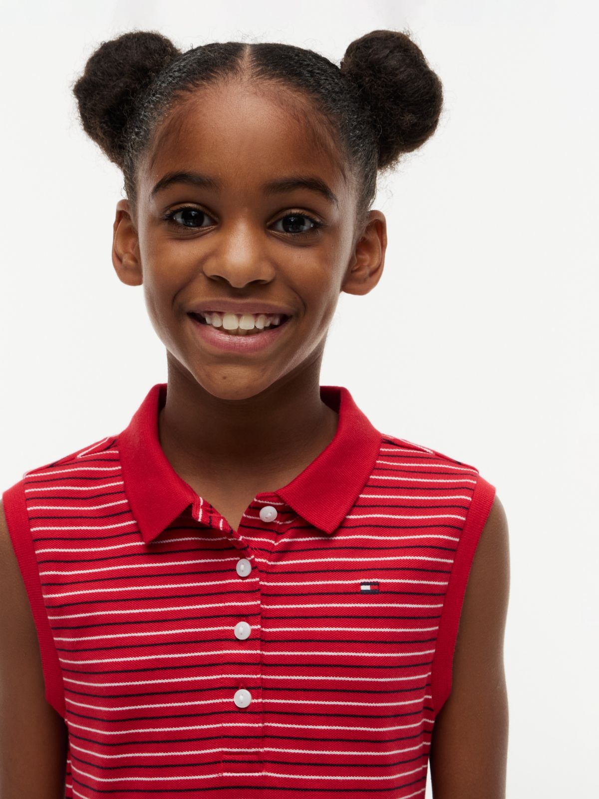 Kids' Striped Sleeveless Polo Dress — Primary Red