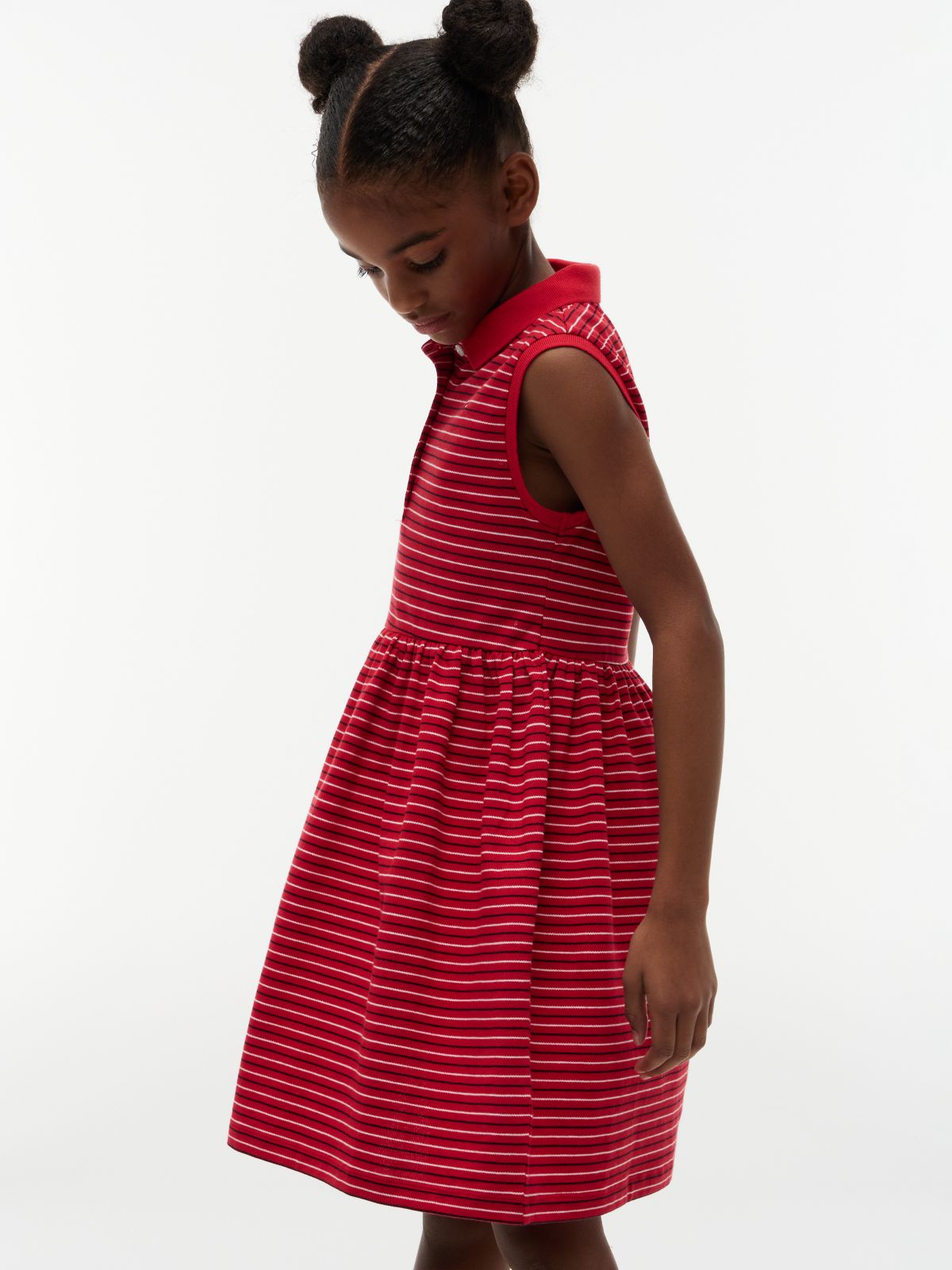 Kids' Striped Sleeveless Polo Dress — Primary Red