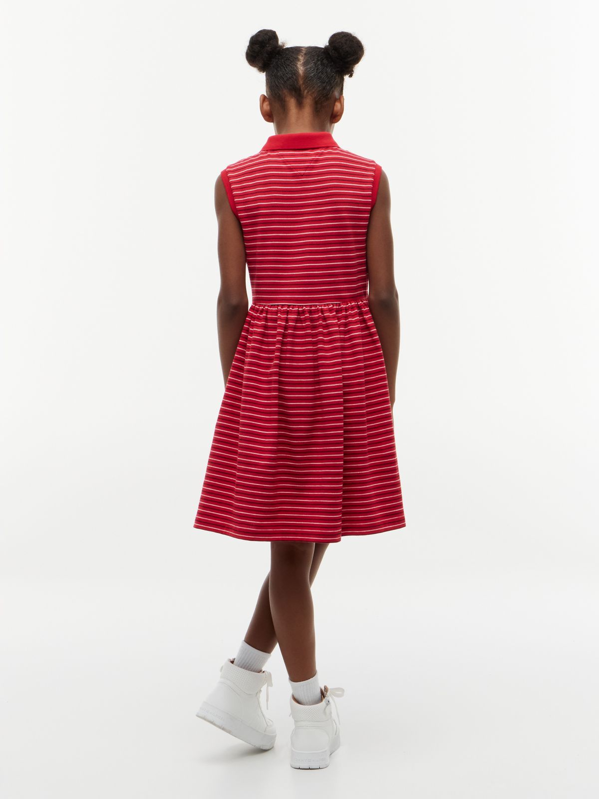 Kids' Striped Sleeveless Polo Dress — Primary Red