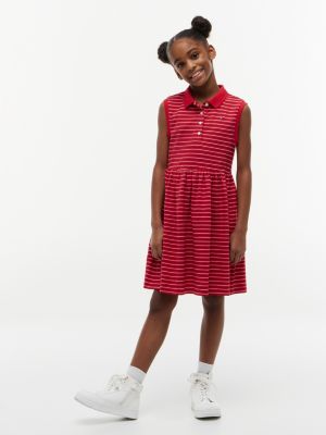 Kids' Striped Sleeveless Polo Dress, Primary Red