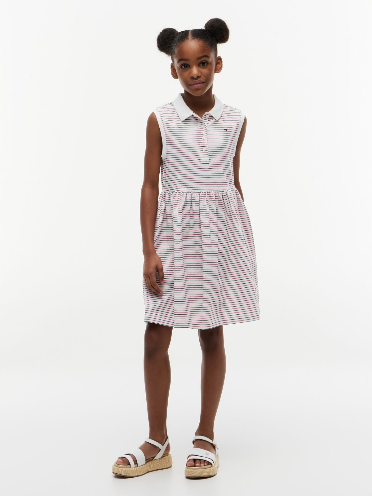 Kids' Striped Sleeveless Polo Dress — Optic White