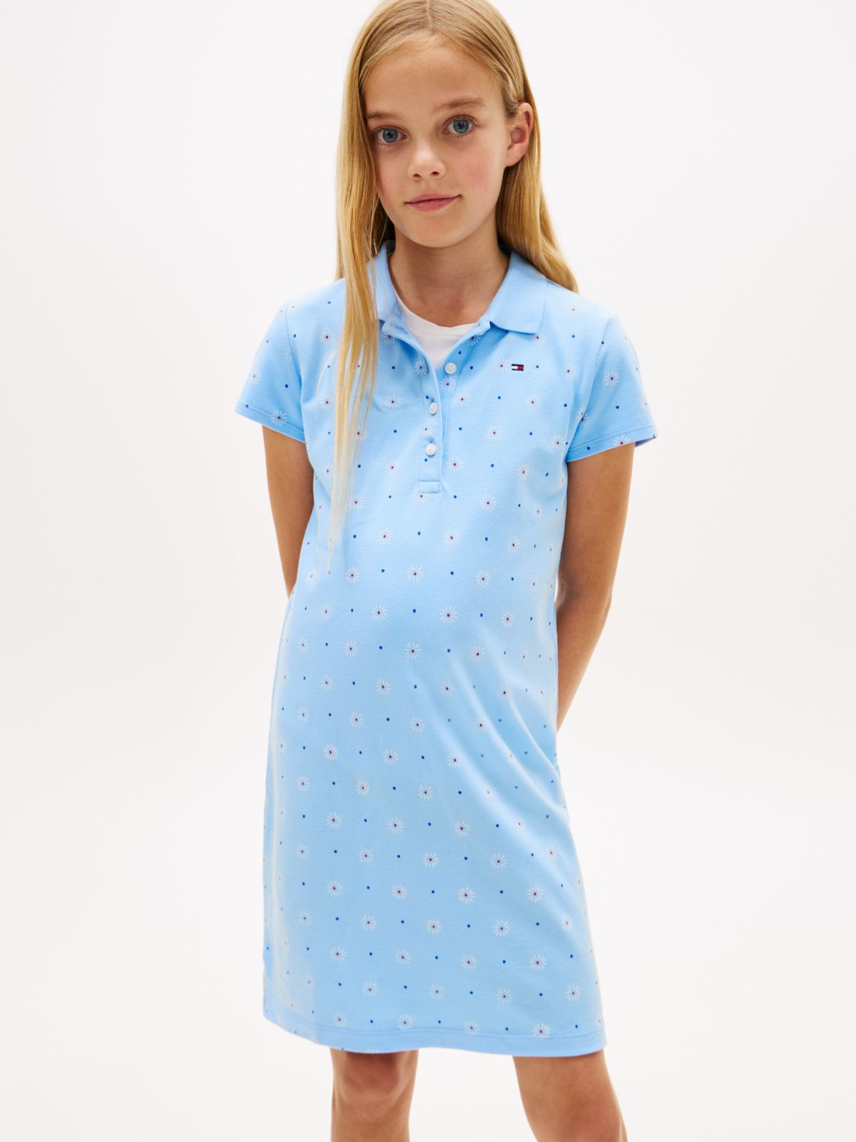 Kids' Allover Floral Print Polo Dress — Vessel Blue