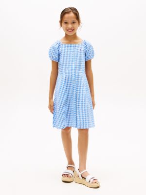 Kids' Gingham Puff-Sleeve Dress