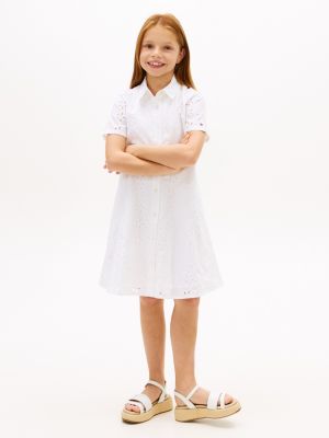 Kids' Embroidered Eyelet Shirtdress, Th Optic White