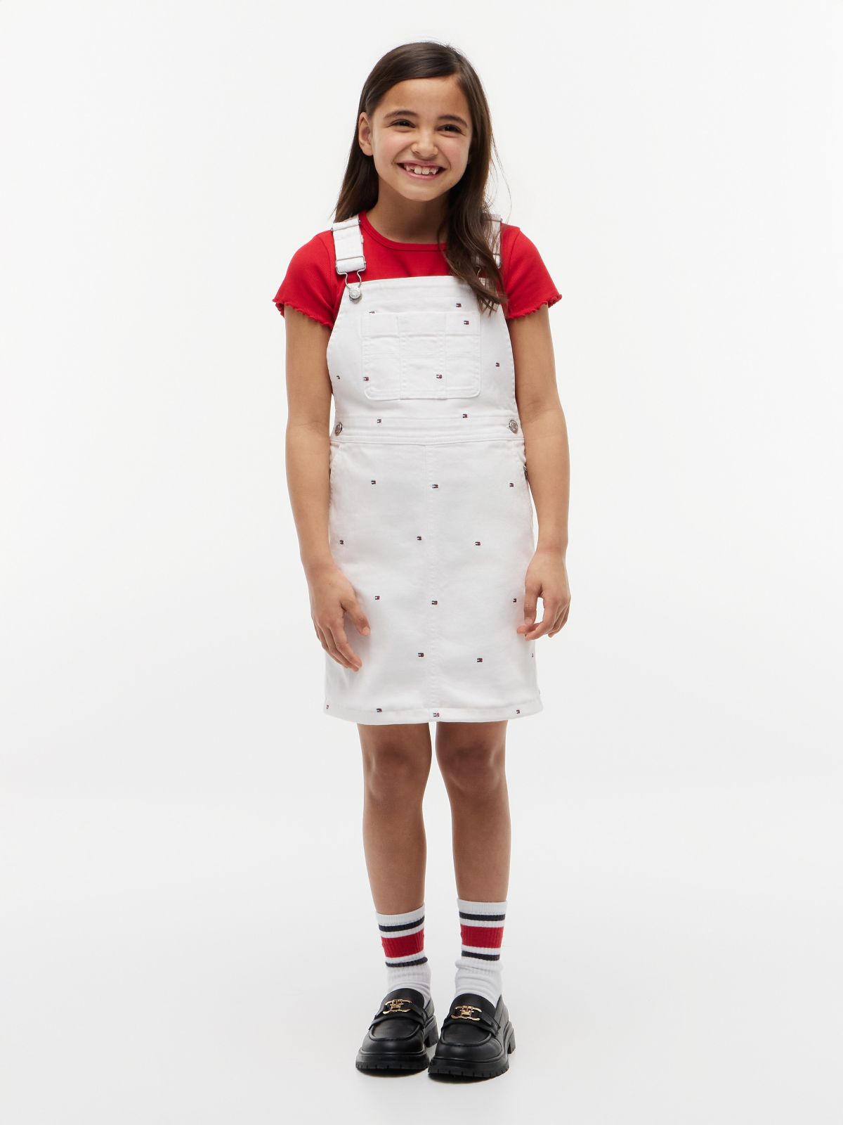 Kids' Allover Flag Denim Overall Dress — White