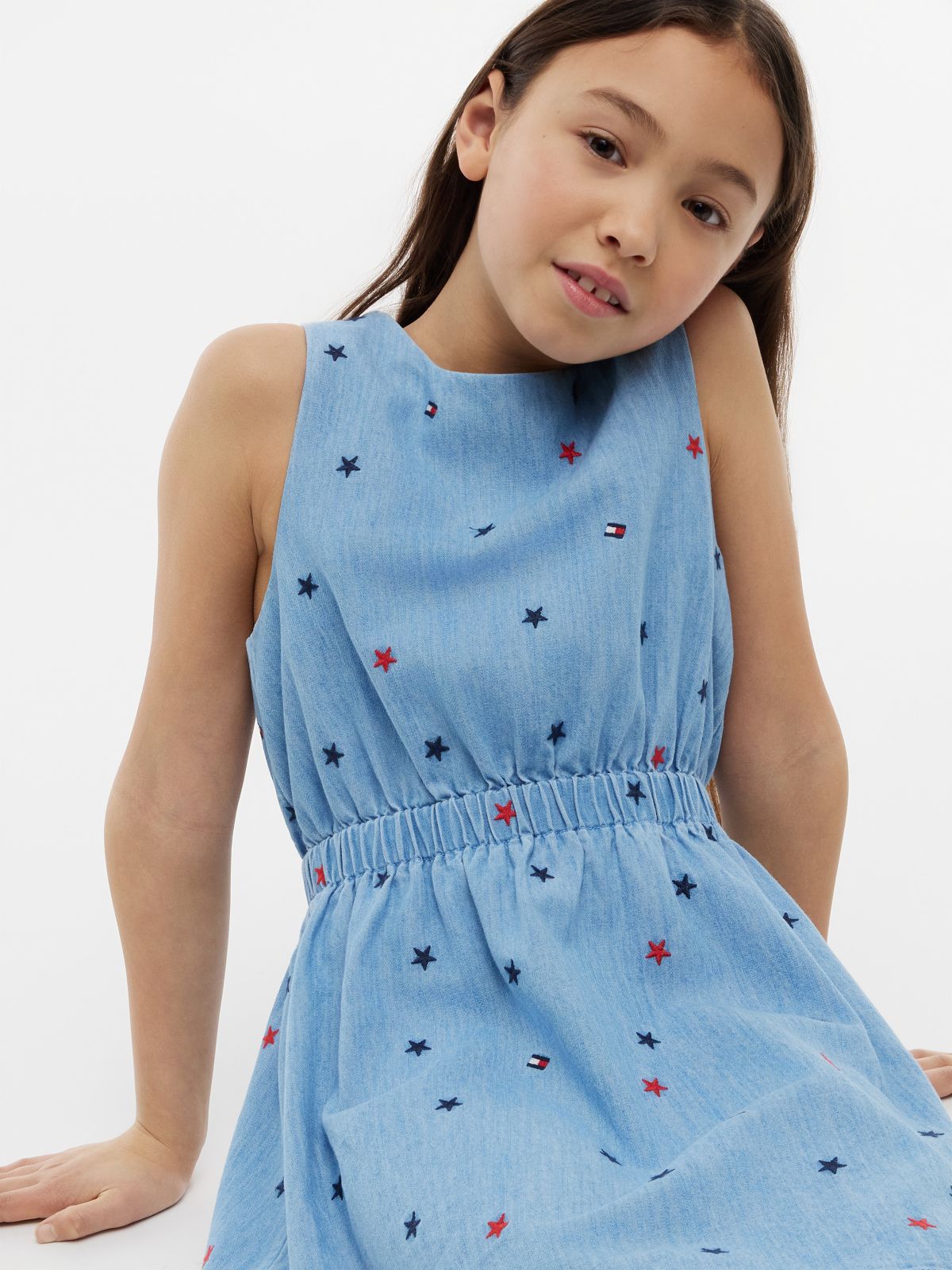 Kids' Allover Star Chambray Dress — Light Wash