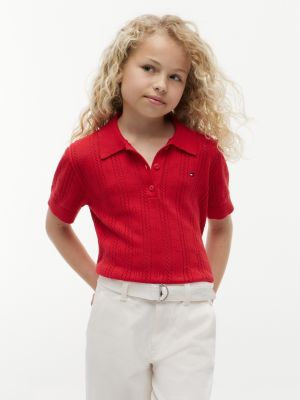Kids' Pointelle Polo, Red