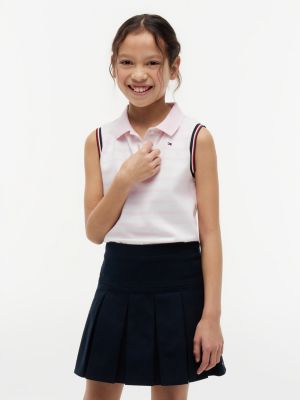Kids' Stripe Sleeveless Stretch Polo, Light Pink