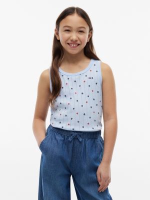 Kids' Floral Print Pointelle Tank Top, Sweet Blue AOP