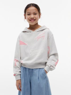 Kids' Allover Varsity Print Hoodie, Grey Heather