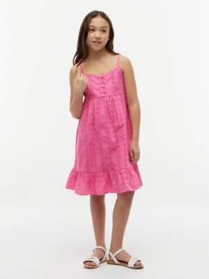 Kids' Embroidered Eyelet Dress, Radiant Pink