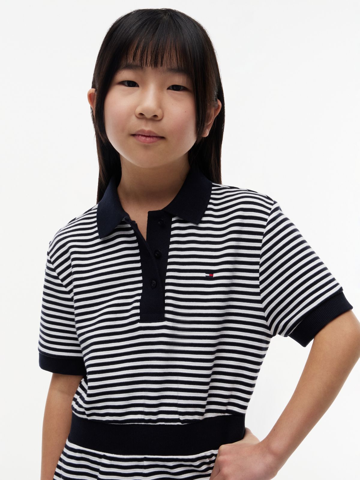 Kids' Stripe Polo Dress — Navy Blue