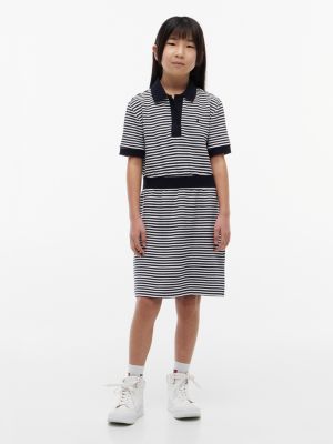 Kids' Stripe Polo Dress, Navy Blue