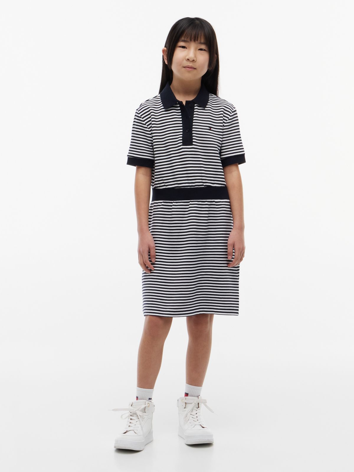 Kids' Stripe Polo Dress — Navy Blue