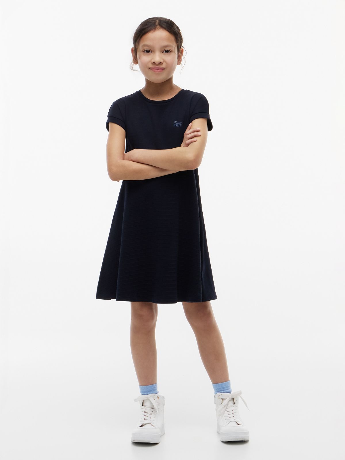 Kids' Skater Interlock Dress — Navy Blue