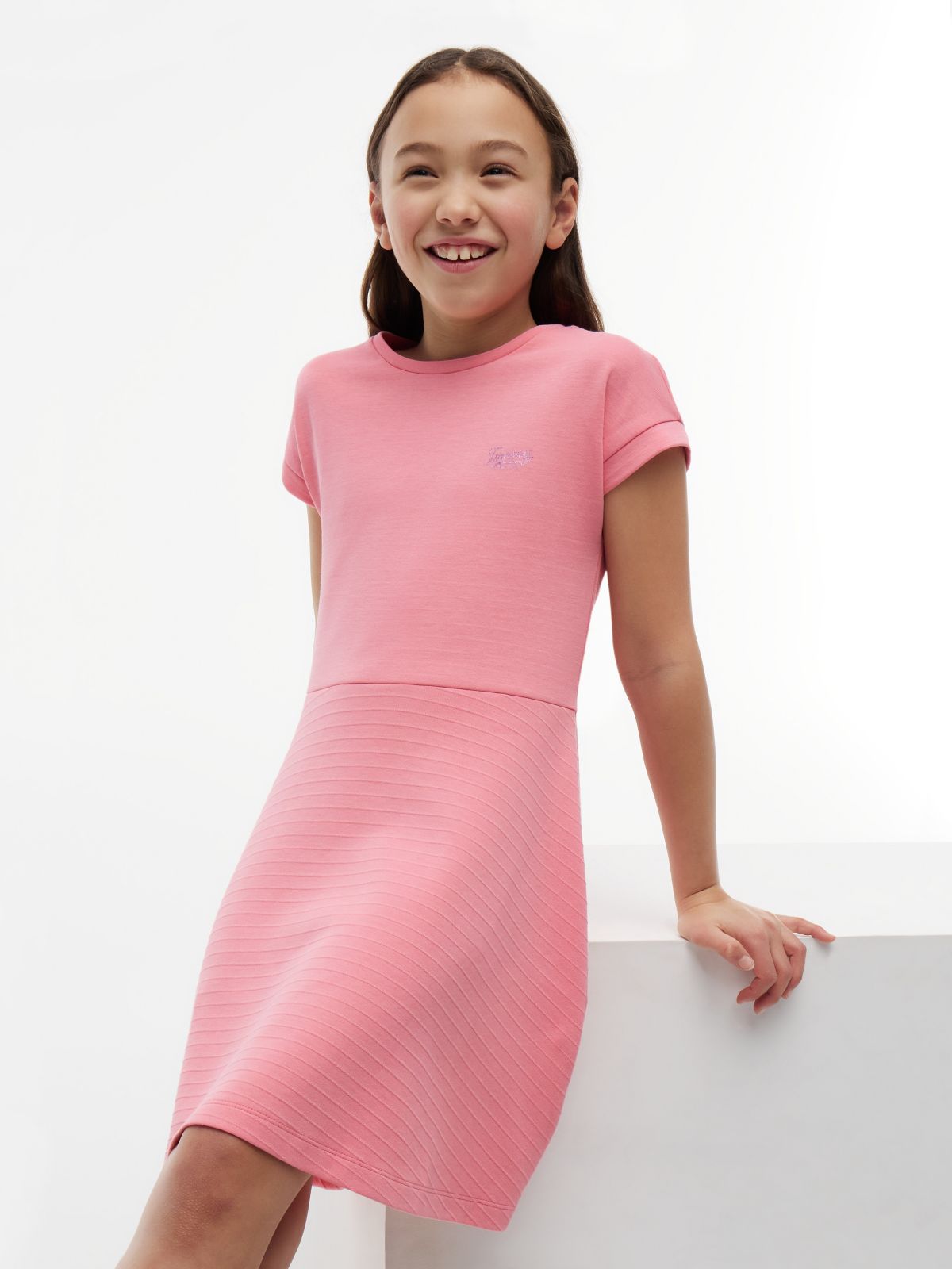 Kids' Skater Interlock Dress — Rosey Pink