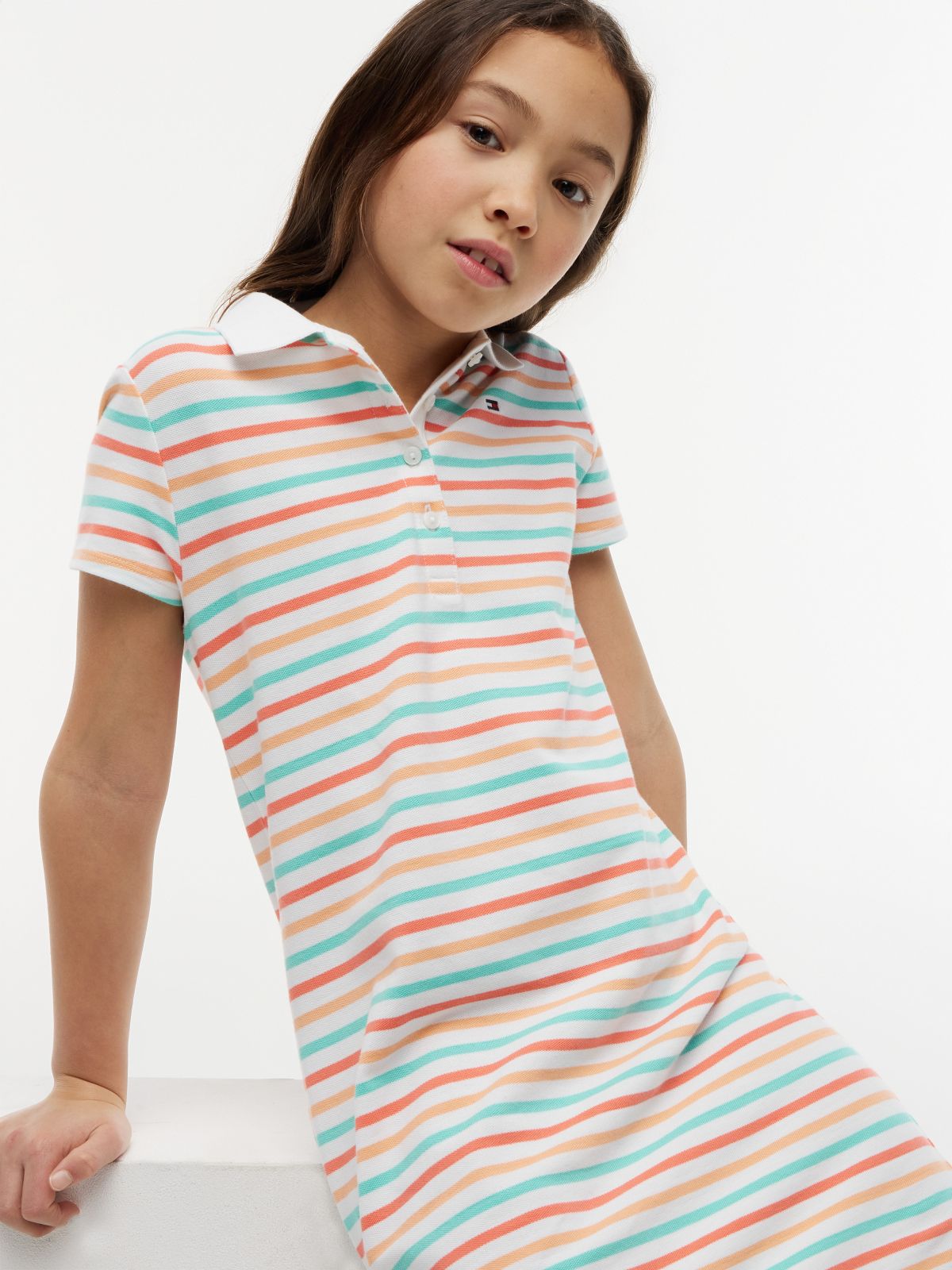 Kids' Multistripe Polo Dress — Optic White