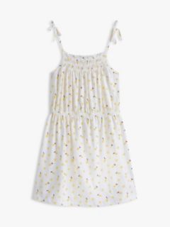 Kids' Lemon Print Smocked Sundress — Optic White 5