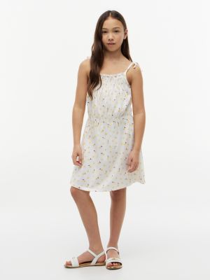 Kids' Lemon Print Smocked Sundress, Optic White