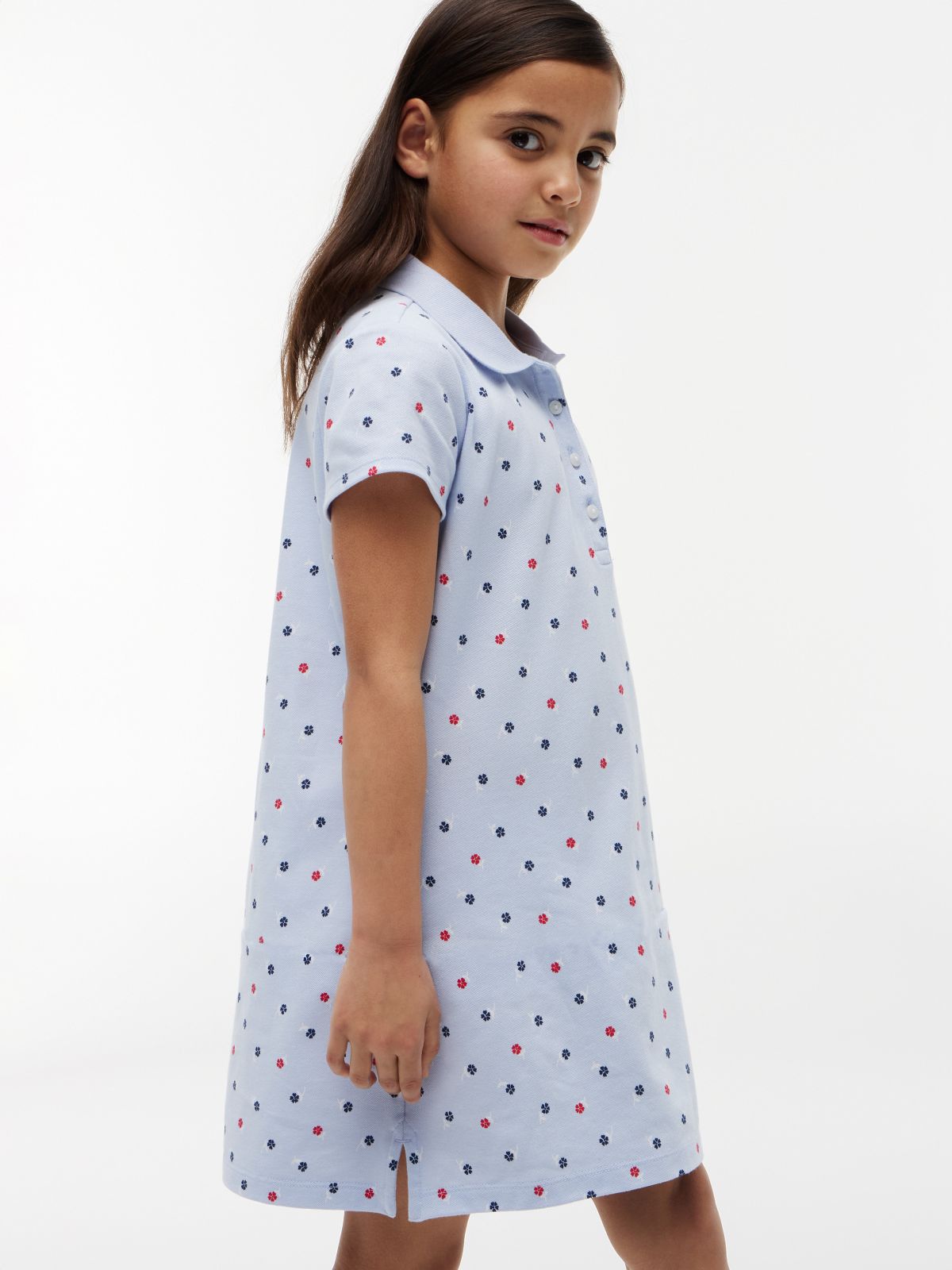 Kids' Allover Floral Print Polo Dress — Sweet Blue