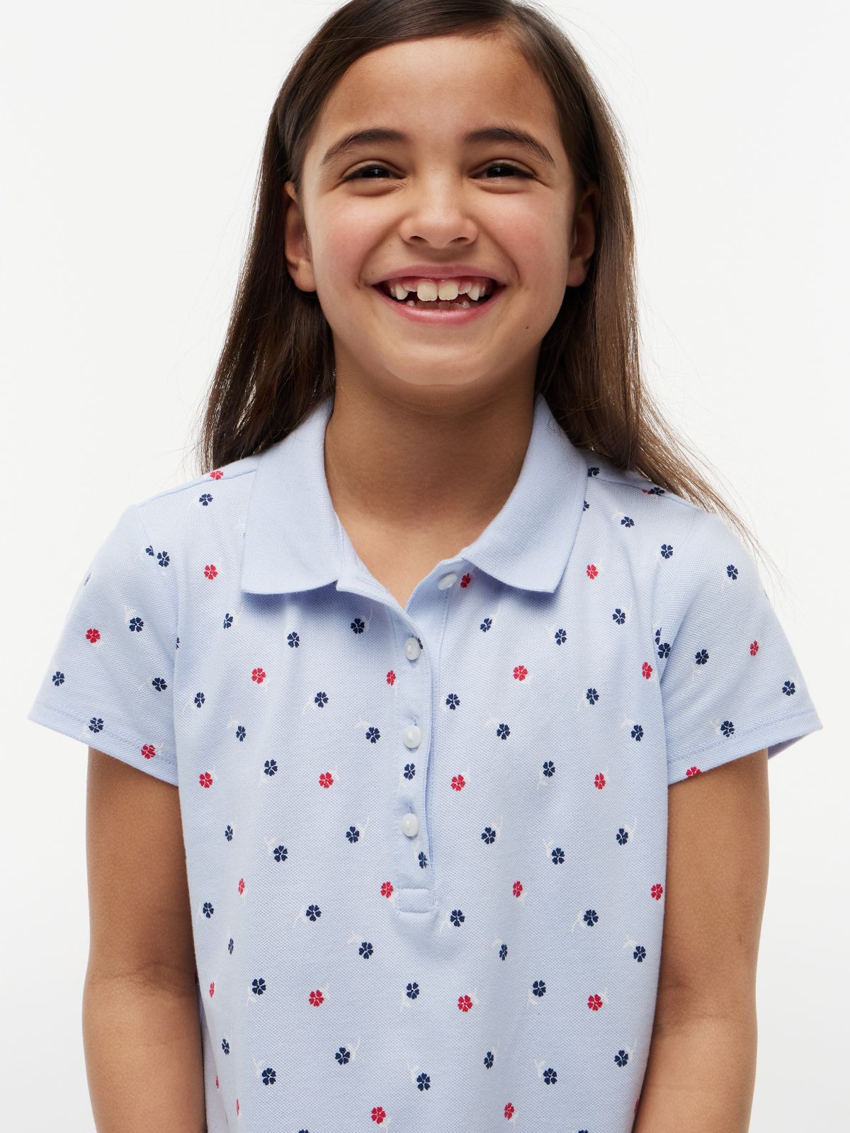 Kids' Allover Floral Print Polo Dress — Sweet Blue