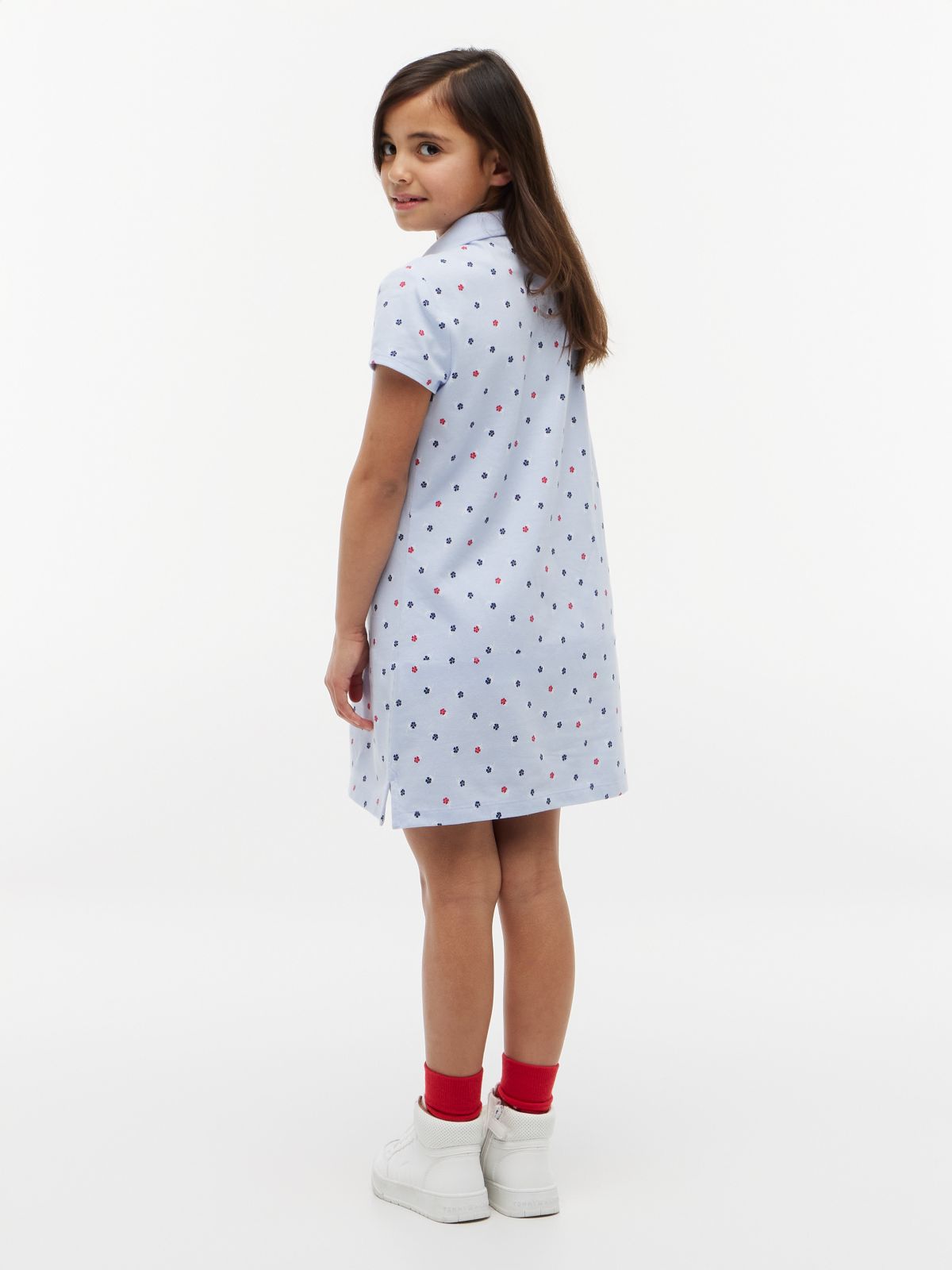 Kids' Allover Floral Print Polo Dress — Sweet Blue