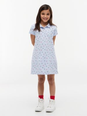 Kids' Allover Floral Print Polo Dress, Sweet Blue