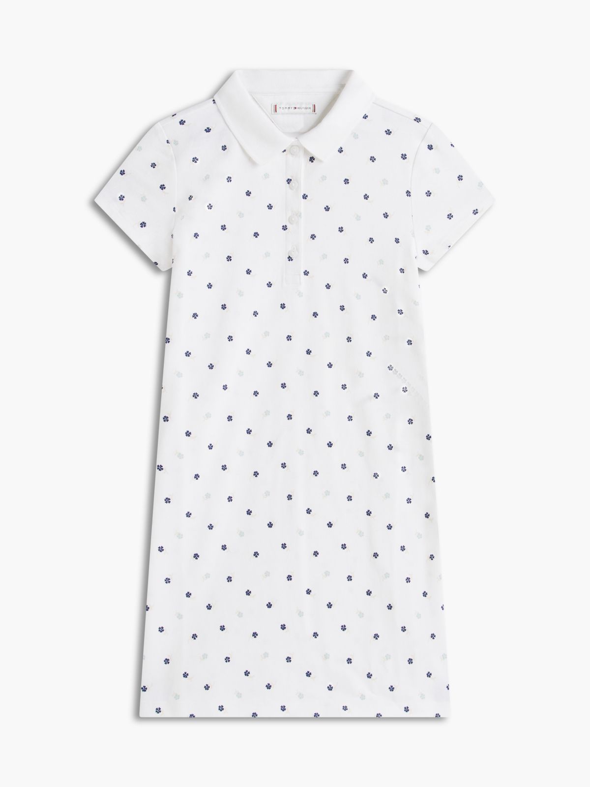 Kids' Allover Floral Print Polo Dress — Optic White