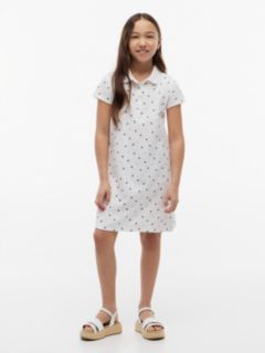 Kids' Allover Floral Print Polo Dress — Optic White 1
