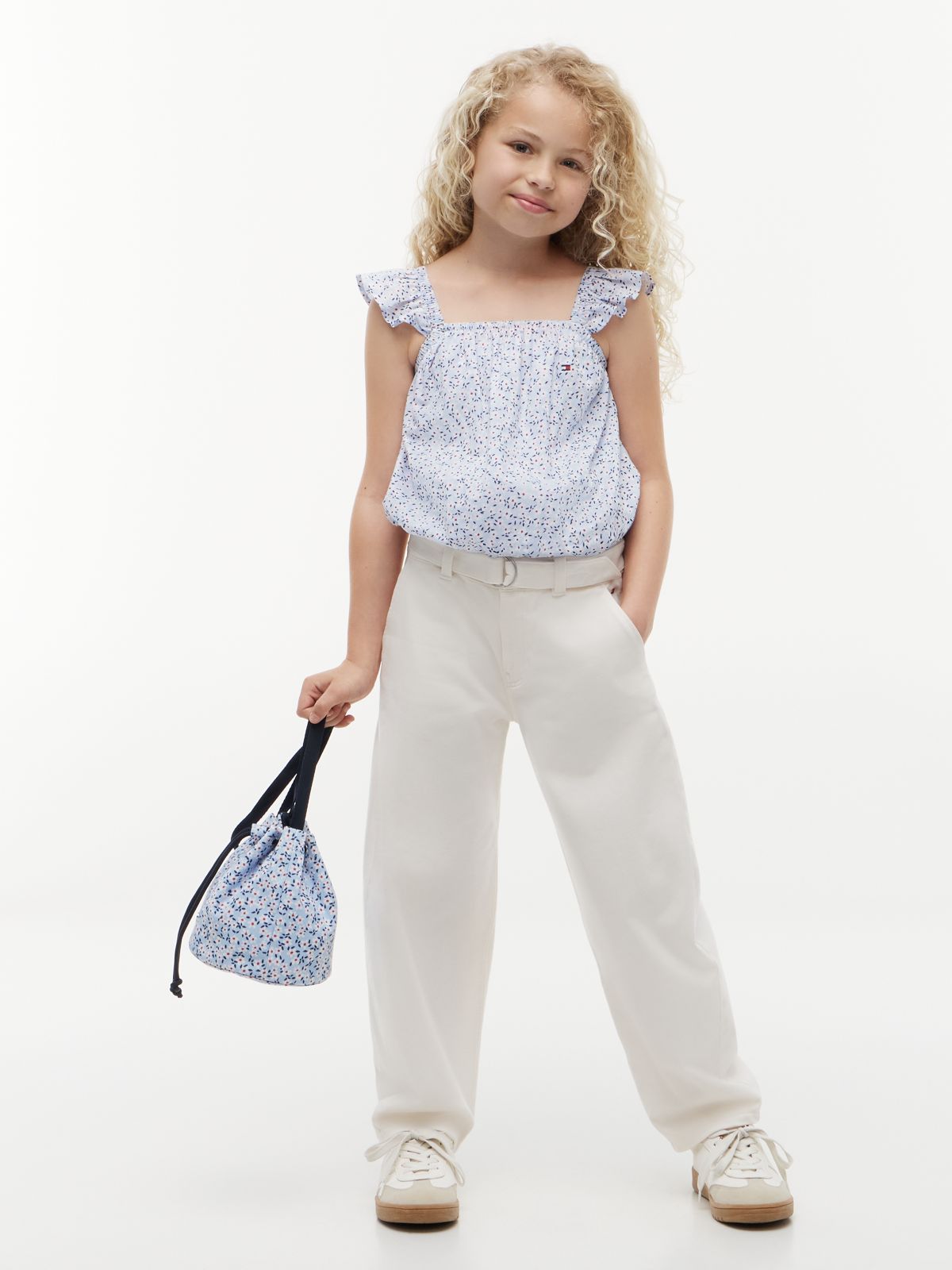 Kids' Floral Print Flutter-Trim Top — Sweet Blue