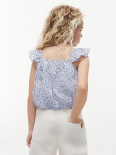 Kids' Floral Print Flutter-Trim Top — Sweet Blue 4