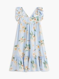 Kids' Floral Print Ruffle Dress — Sweet Blue 5